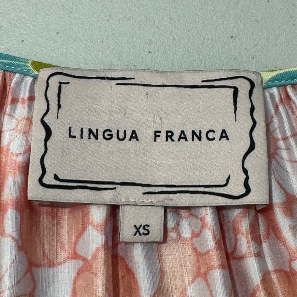 Lingua Franca Women Linen Blend Banquet Floral Drop Waist Dress Size XS - Picture 4 of 7